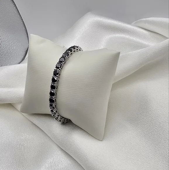 Luxury Black Moissanite & Sterling Silver Tennis Bracelet